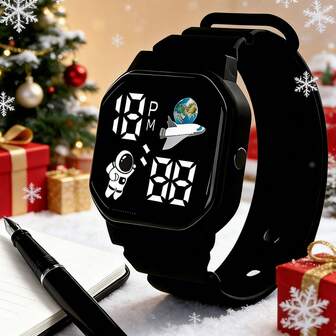 1 pieza Reloj digital LED con diseño de astronauta y nave espacial, unisex, reloj de moda adecuado para la escuela, regalo de Navidad, deportes, uso casual y decoración diaria