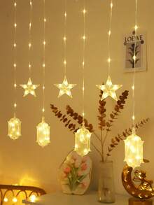 1条4米82LED窗帘装饰星形煤油瓶灯串，室内家居装饰LED星形仙女灯串，3节AA电池供电，可闪烁，适用于婚礼装饰、生日派对装饰、节日装饰煤油瓶灯串、房间墙面装饰星形灯 - 彩色 - 查看 12