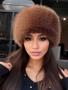 1pc Plush New Mongolian Hat Autumn And Winter Cold Protection Thickened Basin Hat Winter Ear Protection Fox Fisherman Flat Top