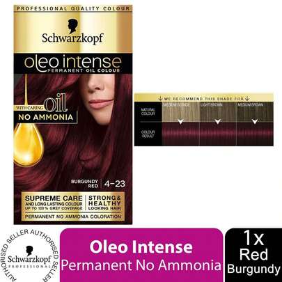  Schwarzkopf Oleo Intense 4-23 Burgundy Red Hair Dye, Permanent Vibrant Red Hair Colour With Conditioning Oil Formula, Bold Long Lasting Shade, 1 Pack, 2 Pack Or 3 Pack