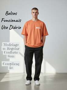 Calça Cargo Masculina Regular Confortável • Pronta Para Qualquer Ocasião-Preto Cargo - Preto - Visão 1