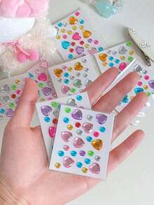 5pcs Random Color INS Style Mini Acrylic Diamond Heart Stickers, DIY Decor For Notebook, Camera, Phone, Performance, Pet, Stationery Box, Back To School/New Year Gift - Multicolor - View 2