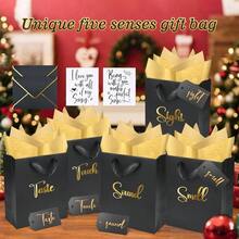 Bolsas de regalo con 5 sentidos de lmina dorada para l con etiquetas, sobres y tarjetas, bolsas de regalo con sonido de sabor tctil con de seda para cumpleaos, aniversario, da de la madre - negro - - Ver 3