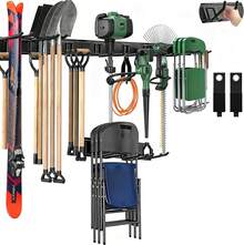 Jayden Estante de Almacenamiento para Sillas Plegables - Organizador de Herramientas de Jardín, Estante de Pared para Herramientas de Garaje/Jardín, 8 Ganchos, Negro - 1 - Ver 7