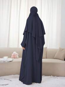1 Bộ (Khimar và Abaya) - 1 chiếc váy Hồi giáo màu trơn mềm mại, thoáng khí + 1 chiếc khăn trùm đầu đơn giản đa năng, phù hợp để phụ nữ mặc hàng ngày vào mùa xuân, hè và thu - Nhiều màu - Xem 11