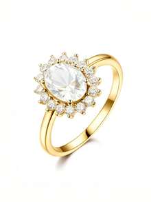 Hộp quà tặng Nhẫn vàng Cubic Zirconia sáng bóng sang trọng, Trang sức thời trang cho nữ Tiệc cưới đính hôn, Chất lượng cao Không gây dị ứng Không phai màu, Quà tặng lý tưởng cho ngày lễ tình nhân - Vàng - Xem 4