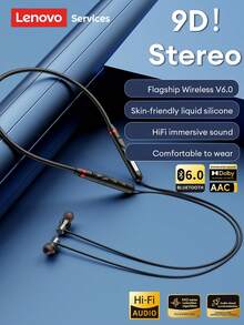 Lenovo Y111 Neckband Bluetooth Earphones, Sports Running Sweat-Proof, Long Battery Life, HIFI Sound Quality, Low Latency, Gaming, Clear Hands-Free Calls With Microphone, Passive Noise Cancellation, Wireless Earbuds Compatible With Smartphones & Computers - 黑色 - 查看 2