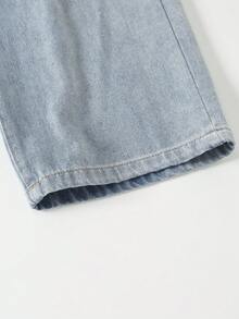 Quần Jeans Ống Rộng Rách Thời Trang Xuân/Hè Cho Bé Gái, Quần Denim Cạp Giữa Siêu Mát, Quần Jeans Ống Rộng Thường Ngày Cho Bé Gái - Màu xanh nhạt - Xem 7