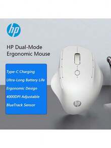 HP Chuột không dây Ergonomic Professor 1: Thiết kế thoải mái, kết nối không dây hai chế độ ổn định và đáng tin cậy, cảm biến BlueTrack hàng đầu cho khả năng theo dõi chính xác, hoạt động mượt mà trên nhiều bề mặt vật liệu và tương thích với nhiều thiết bị. - Trắng mờ - Xem 1