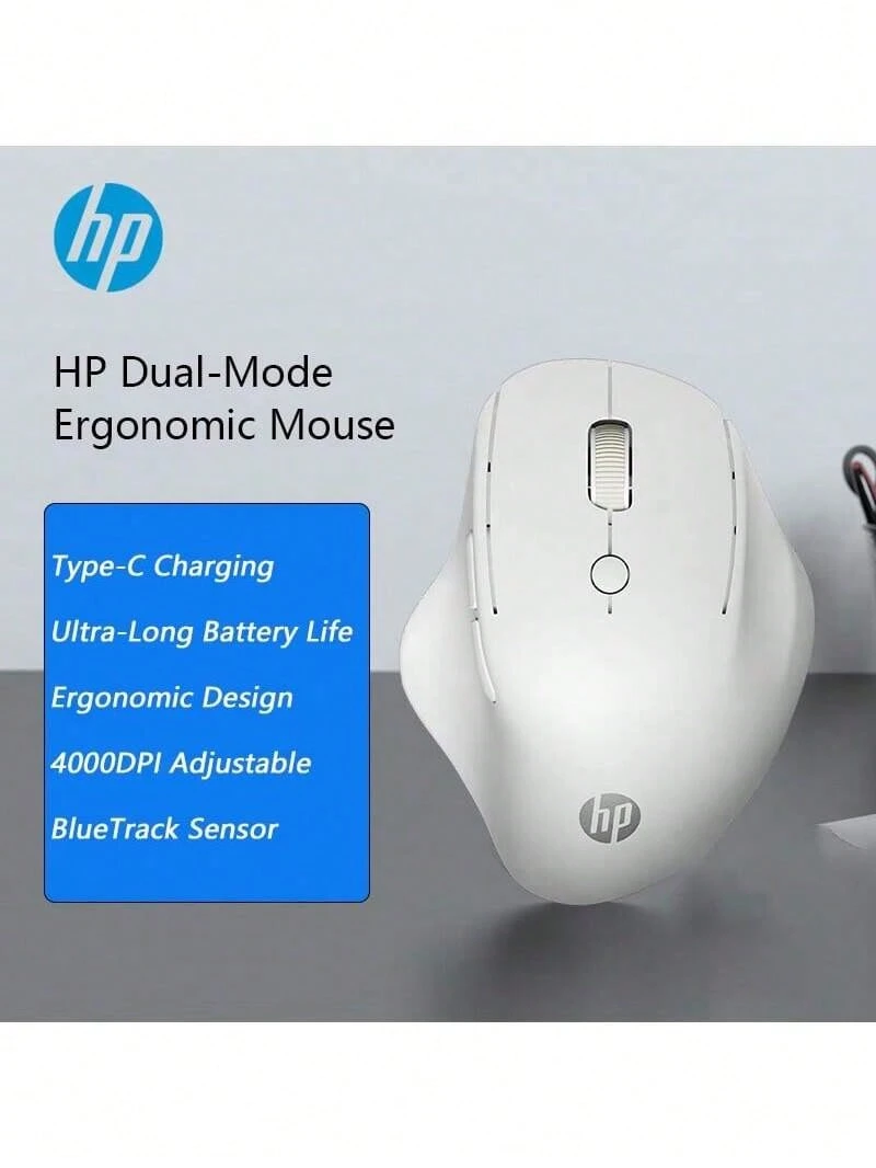 HP Chuột không dây Ergonomic Professor 1: Thiết kế thoải mái, kết nối không dây hai chế độ ổn định và đáng tin cậy, cảm biến BlueTrack hàng đầu cho khả năng theo dõi chính xác, hoạt động mượt mà trên nhiều bề mặt vật liệu và tương thích với nhiều thiết bị. - Trắng mờ - Xem 1