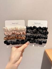 24个/8个/4个套装缎面褶皱发圈，优雅简约设计，弹性发绳，适合扎马尾辫，日常使用（无纸卡包装，纸卡仅用于拍照），万圣节发圈 - 彩色 - 查看 13