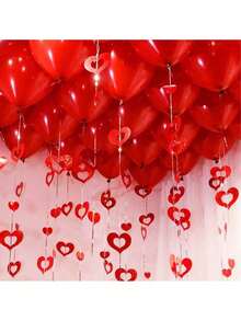 50pcs Valentine's Day Love Rain Silk Pendant Love Hollow Paper Pendant Valentine's Day Ceiling Decoration Pendant Heart Shaped Hanging Decoration Sparkling Plastic Float Suitable For Valentine's Day And Home Decoration