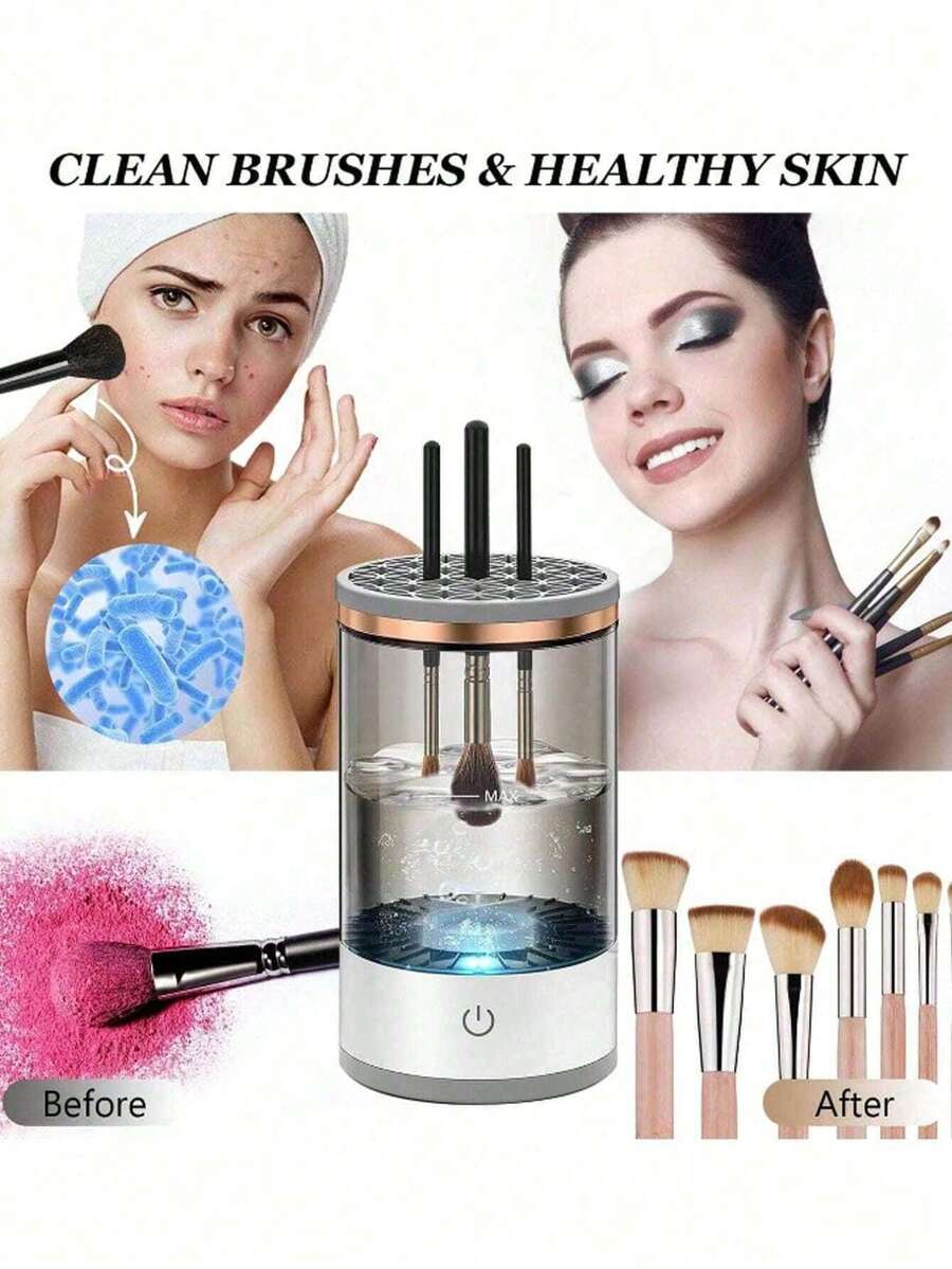 Nettoyeur et séchoir électrique portable alimenté par USB pour pinceaux de maquillage, design compact pour la maison et les voyages, cadeau idéal pour les femmes, accessoire de beauté parfait. Caractéristiques : tête de pinceau de maquillage en caoutchouc et fonction de nettoyage rapide. - Multicolore - Voir 1