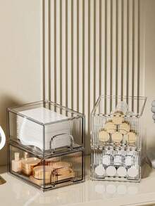 2个/1个透明亚克力化妆品收纳盒，可堆叠桌面防尘收纳盒，珠宝展示盒。透明亚克力桌面抽屉式塑料收纳盒，用于存放化妆品和珠宝。 - 彩色 - 查看 8