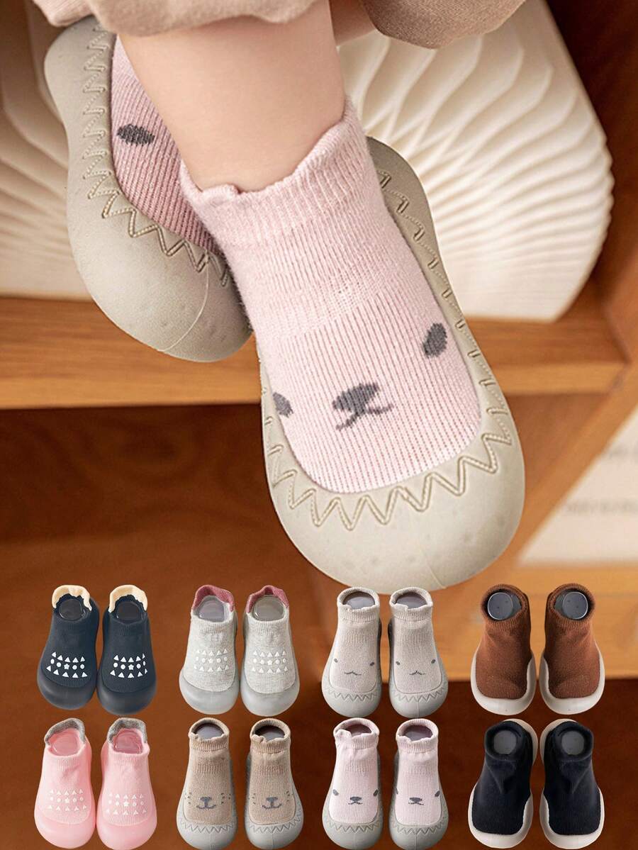 1双幼儿男女童防滑室内袜鞋，透气保暖弹性软底保护脚趾袜鞋