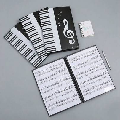 3pcs A4 Music Score Holder - 3 Fold PP Plastic, Black, With Piano Keyboard & Music Note Design - Ideal For Band Performance, Teachers & Music Class, Student Music Gift, Piano Score Clip, Piano Accessories, Reduce Page Turning, Durable Waterproof, Multipurpose, Suitable For Musicians Practice, Performance, Band Supplies, Musical Instrument Accessories, Outdoor Activities, Office Supplies, Piano Gift, Birthday Gift, Gift For Her, Gift For Him