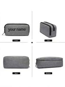 1pc Multi-Color Customized Large Capacity Oxford Cloth Storage Box With Dual Layer Pencil Case/Pen Holder - Multi-Compartment Desktop/School/Travel Organizer Box, Ideal Gift For Office/Cosmetics/Bathroom Supplies - Pencil Box, Grey - Multicolor - View 4