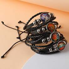 1pc Strange Stories Time Gem Bracelet Black Woven Leather Rope Bracelet Random Style, New Year's Gift, Valentine's Day Gift, Easter Gift - Multicolor - View 5