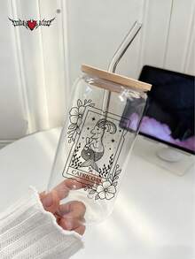 十二生肖磨砂玻璃吸管杯（带竹盖和吸管），高温烧制印花，冷饮/果汁吸管杯，热饮吸管杯，户外旅行大容量水杯，精致可爱的奶茶杯，有磨砂和透明两种版本可选，高品质抹茶吸管杯 - 最佳礼品之选！ - 彩色 - 查看 34