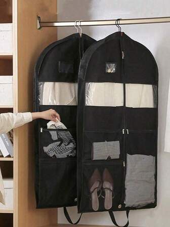 Suit Bags For Travel And Closet Storage, Gusseted Hanging Garment Bags For Clothes, Shirts, Jackets, Coats Garment Bags For Travel, Heavy Duty Hanging Suit Bag Large Mesh Pockets, Suit Cover For Traveling Closet Clothes Storage Travel Garment Bag With Suit Bag For Suits, Dresses, Coats Clothes Dust Cover Thick Non-Woven Down Jacket Storage Bag Wardrobe Hanging Dress Dust Bag