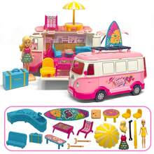 Portable Campervan Toy Set, Role-Playing Scene Dollhouse Mini House, Family Toy, Openable Miniature Campervan, Dollhouse, Role-Playing, Suitable For Girls Aged 3, 4, 5, And 6 As Gifts, Holiday Surprises, Growth Rewards, And Educational Toys. - Pink - View 6