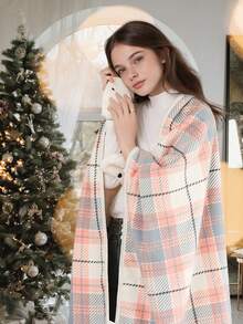 1pc Wearable Blanket, Flannel Shawl Blanket With Buckle, Double-Layer Thickened Slouchy Blanket For Home, Air Conditioning, Nap, Office Relaxation, Or Outdoor Warmth