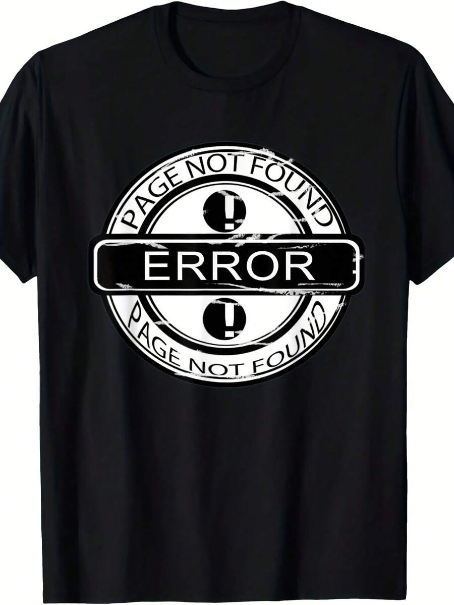 Camiseta de computadora con mensaje de error de servidor de red: Página no encontrada 1 pieza Camiseta con estampado de letras de dibujos animados, 220g de algodón puro pesado 100% Camiseta gráfica unisex - Camiseta de algodón suave para uso diario con diseño de impresión genial para hombres y mujeres. - Negro 22 - Ver 1