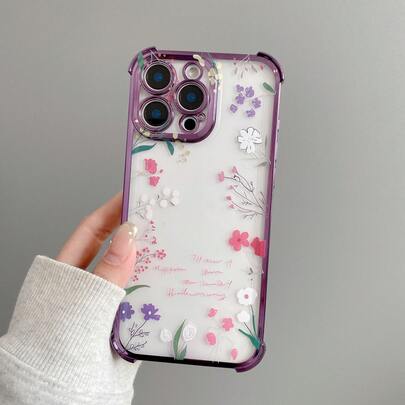 1个全新粉色花卉电镀气囊防摔/加厚透明TPU保护壳，适用于/16promax/16pro/16/13promax/12promax/11/15promax/14promax/Galaxy/SAM/荣耀/Note13pro/S23 Ultra/S24 Ultra/S25/A56