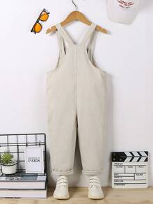 男童拼接撞色灯芯绒背带裤，休闲百搭，适合外出、日常穿着、度假、生日派对礼物 - 彩色 - 查看 2