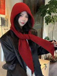 1pc Women Solid Color Knitted Hat Scarf, Comfortable & Warm, Versatile For Outdoor, Daily, Travel, Matching - Multicolor - View 1