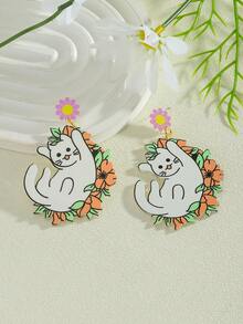 1对时尚可爱亚克力老虎/火烈鸟/鱼/燕子动物卡通耳环，适合女性日常佩戴（手工制作，款式略有不同） - 動物耳環 - 查看 27