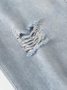 Quần Jeans Ống Rộng Rách Thời Trang Xuân/Hè Cho Bé Gái, Quần Denim Cạp Giữa Siêu Mát, Quần Jeans Ống Rộng Thường Ngày Cho Bé Gái - Màu xanh nhạt - Xem 6