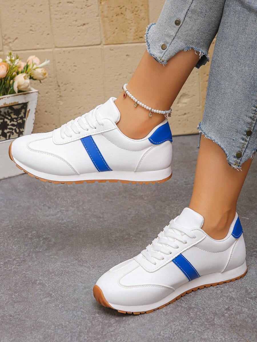 休闲女式派对鞋，女士运动鞋，时尚运动平底鞋 - 白色 - 查看 1