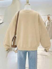 Sweat-shirt doublé thermique pour femmes, simple, jeune, , décontracté, pour le trajet, les sports, l'extérieur, les vacances, douillet, confortable, avec imprimé lettres marron