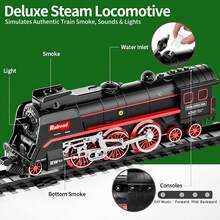 Model Train Set, Remote Control Train Toys With 3Way Smoke Locomotive, 5 Train Cars, Luxury Track Kit, Authentic Train Sounds & Lights, Rechargeable Battery, Top Present For Train Lovers - Black - View 2