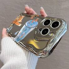 かわいい猫と金魚デザイン 電鍍防摔スマホケース for  17promax,16pro,15plus/14/13/12/11 衝撃吸収 保護カバー 可愛いアニメ風 スタイリッシュ スマホアクセサリー 軽量 高品質素材 日常使用に最適 携帯電話を守る ユニ - シルバー - チェックする 3
