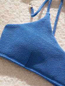 PEPPERMOLLY 女士夏季沙滩蓝色两件式比基尼套装，吊带上衣和侧系带泳裤，性感迷人，适合女性，假日泳池派对时尚泳装 - 藍色 - 查看 5