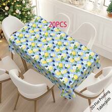 1 pieza Mantel con estampado digital de planta, flor y limón, de tela de poliéster rectangular y duradera, adecuado para decoración del hogar, cocina, jardín, reuniones festivas, bodas, restaurantes y decoración de fiestas