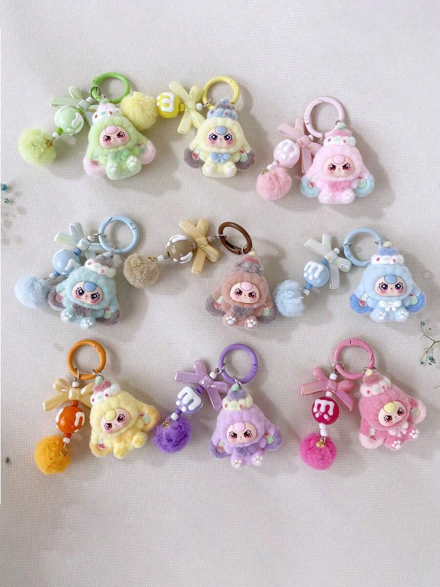 可爱卡通动物背包挂件 - 树脂材质，天鹅绒DIY手机挂饰，毛茸茸的耳朵和生动的表情，粉色和多种颜色可选，耐用树脂材质，适用于背包、钥匙，是送给女性和青少年的礼物（生日、情人节） - 单个挂件，背包装饰，趣味设计，迷人吊坠，装饰钥匙扣，青少年配饰，温馨礼物，可爱爱好者，包包挂饰，可伸缩挂绳，可爱粉丝 - 彩色 - 查看 1