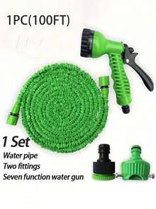 高压洗车水枪带伸缩软管 - 塑料花园软管喷枪，适用于家庭、车辆和户外清洁，可伸缩淋浴管，用于洗车和浇花 - 彩色 - 查看 1
