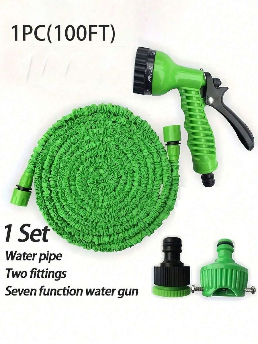 高压洗车水枪带伸缩软管 - 塑料花园软管喷枪,适用于家庭、车辆和户外清洁,可伸缩淋浴管,用于洗车和浇花 - 彩色 - 查看 1