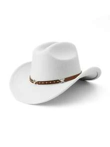 1Pc Back To School Western Cowboy Hat, Unisex, Felt Soft Woolen Hat, Belt Buckle Cowboy Hat, Suitable For Halloween, Holiday Parties, Daily Leisure, Etc - Style 1 - View 24