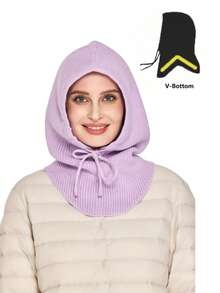 1pc Unisex Wool Blend Knitted Balaclava Hat, Warm & Soft Beanie Cap With Drawstring, Adjustable Neck Warmer For Autumn/Winter