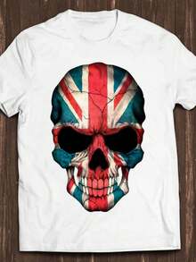 British Flag Skull T Shirt England UK Union Jack Queen Jubilee London Punk Cool Gift Tee C207 - 白色 - 查看 1