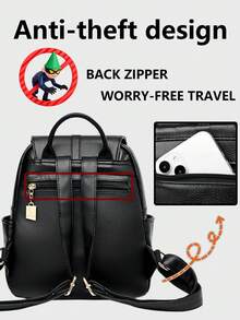 Anti-Theft PU Leather Backpack, Women's Wallet, Multifunctional Fashion Everyday Bag, Multi-Pocket Lightweight Travel Bag, Large Capacity Minimalist Backpack, Convenient Backpack, Suitable For Students, Nurses, Teachers, Business Professionals, Travel, Commuting, Shopping, Office, Dating, Hiking, Training, Work, Birthday Gift, Holiday Gift, Backpack - Multicolor - View 8
