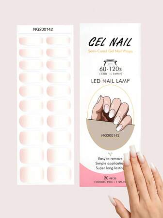 1 förpackning med 20 naturliga, långvariga, klassiska rosa ombre franska manikyr UV-gelnagelklistermärken, enkla att applicera och ta bort