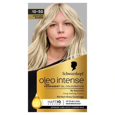  Schwarzkopf Oleo Intense 10-50 Ash Blonde Hair Dye, Permanent Vibrant Ash Blonde Hair Colour With Conditioning Oil Formula, Long Lasting Bold Shade For All Hair Types