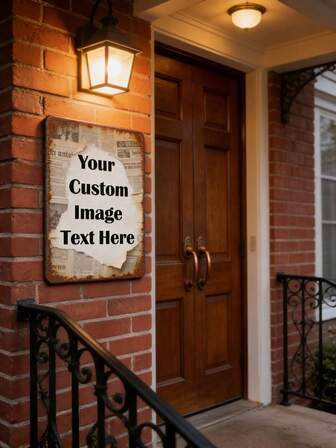 Anpassad hållbar metallaffisch, lämplig för inomhus- och utomhusbruk, anpassad personlig vintage metallskylt - anpassad bild/text/logotyp, lämplig för hem, kontor, bardekor och presenter, hållbar metallväggkonst, 8x12 tum, retro metallplåt