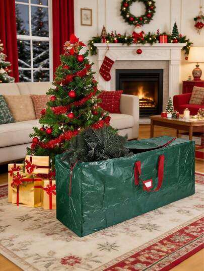 1pc Extra Large Red/Green Christmas Tree Storage Bag, Fits Up To 165cm/65in Artificial Tree, Reinforced Handles And Double Zipper, Ideal For Holiday Storage And Organization