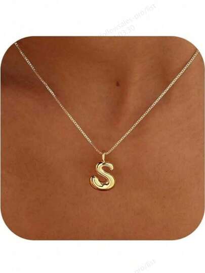 1 pieza Collar con letra de burbuja, collar chapado en oro, collar con letra, collar con colgante de letra de burbuja delicada para mujeres y niñas, regalo de joyería personalizada